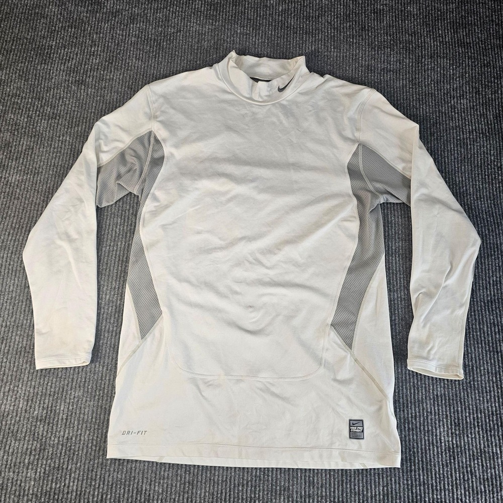 Nike Pro Combat Shirt Mens 3XL White Long Sleeve Compression Dri-Fit Mock Neck